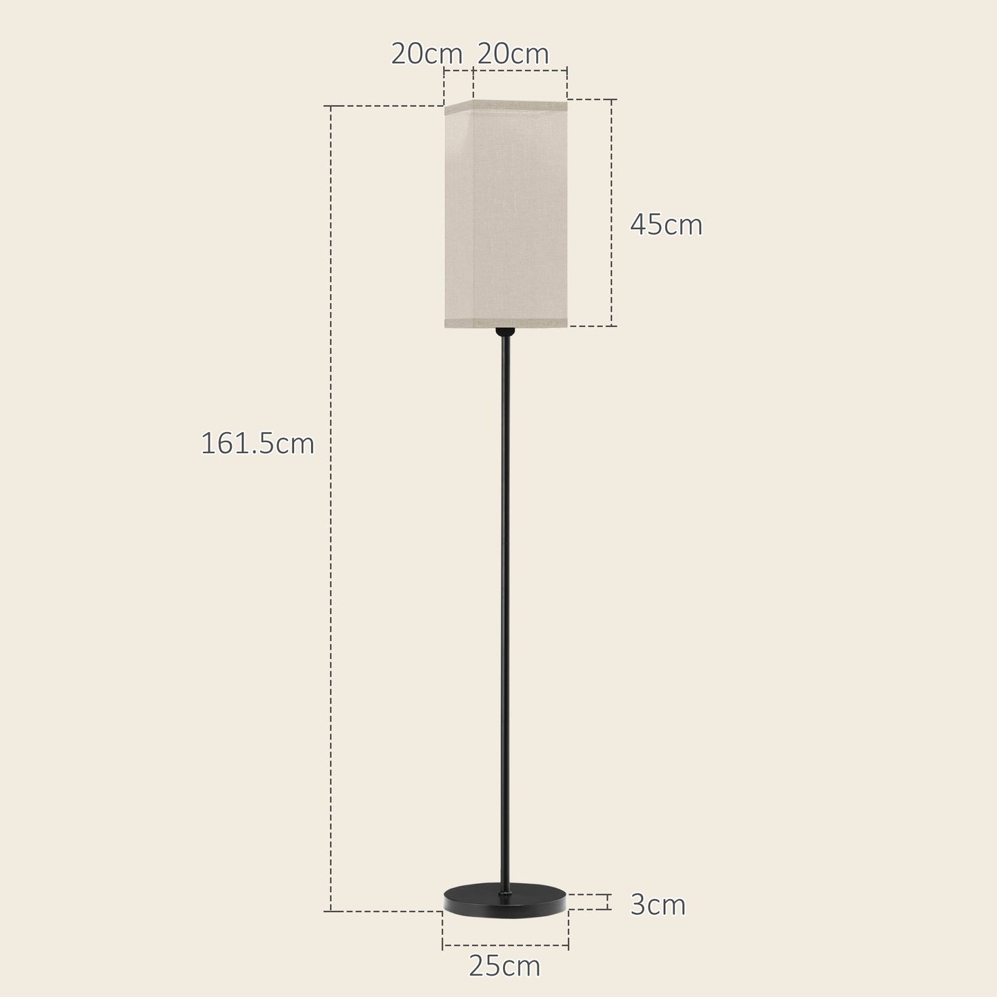 HOMCOM Standing Floor Lamp with Linen Shade for Living Room, Bedroom, Black