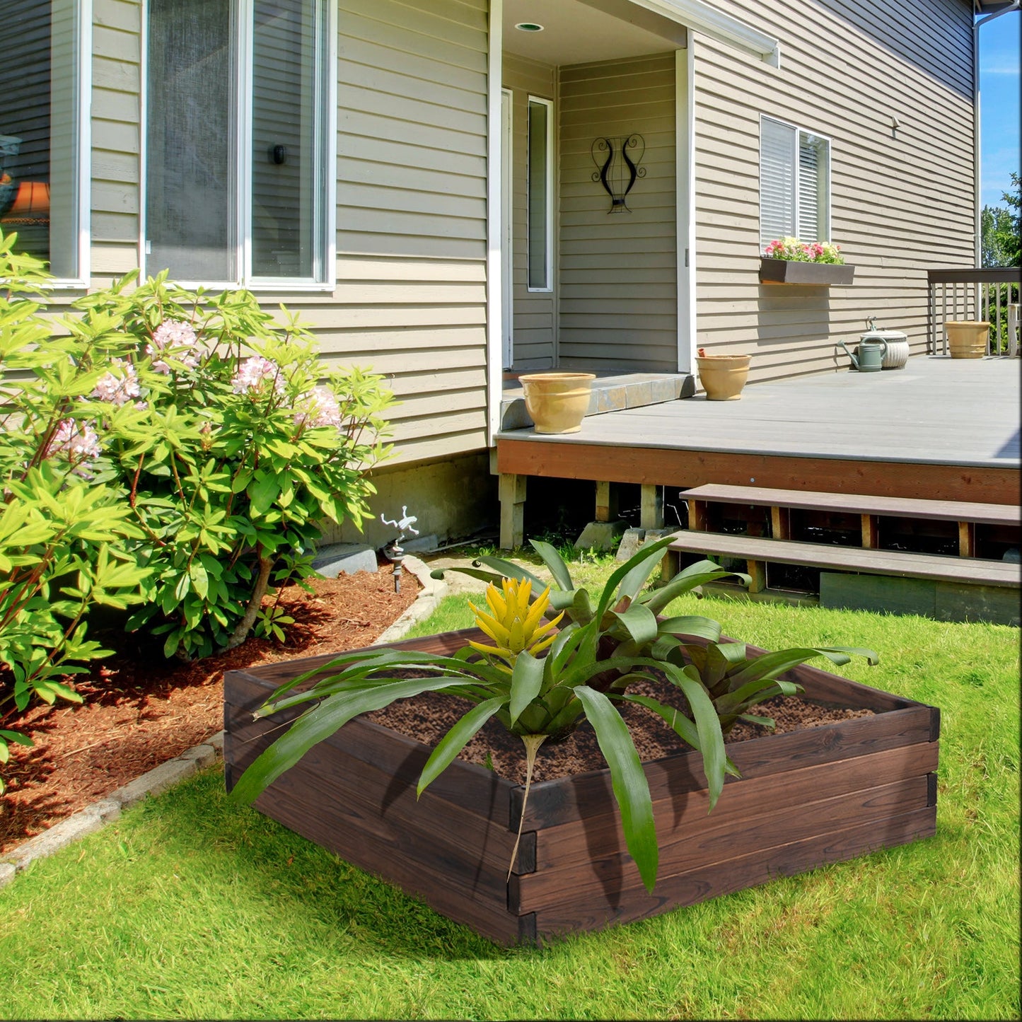 Wooden Raised Garden Bed Planter Grow Containers Pot 80 x 80 x 22.5cm