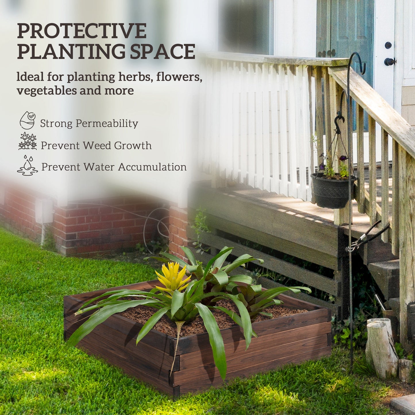 Wooden Raised Garden Bed Planter Grow Containers Pot 80 x 80 x 22.5cm
