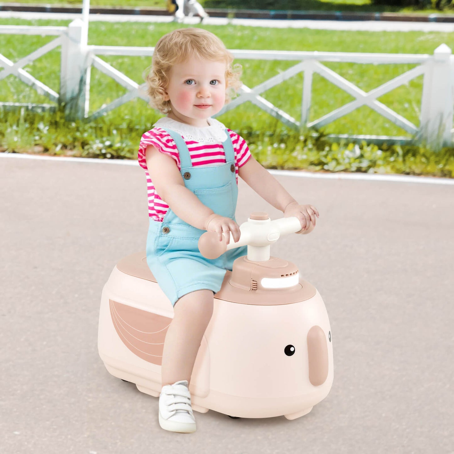 Toddler Ride on Toy with Trailer Sliding Car with Light and Music-Beige