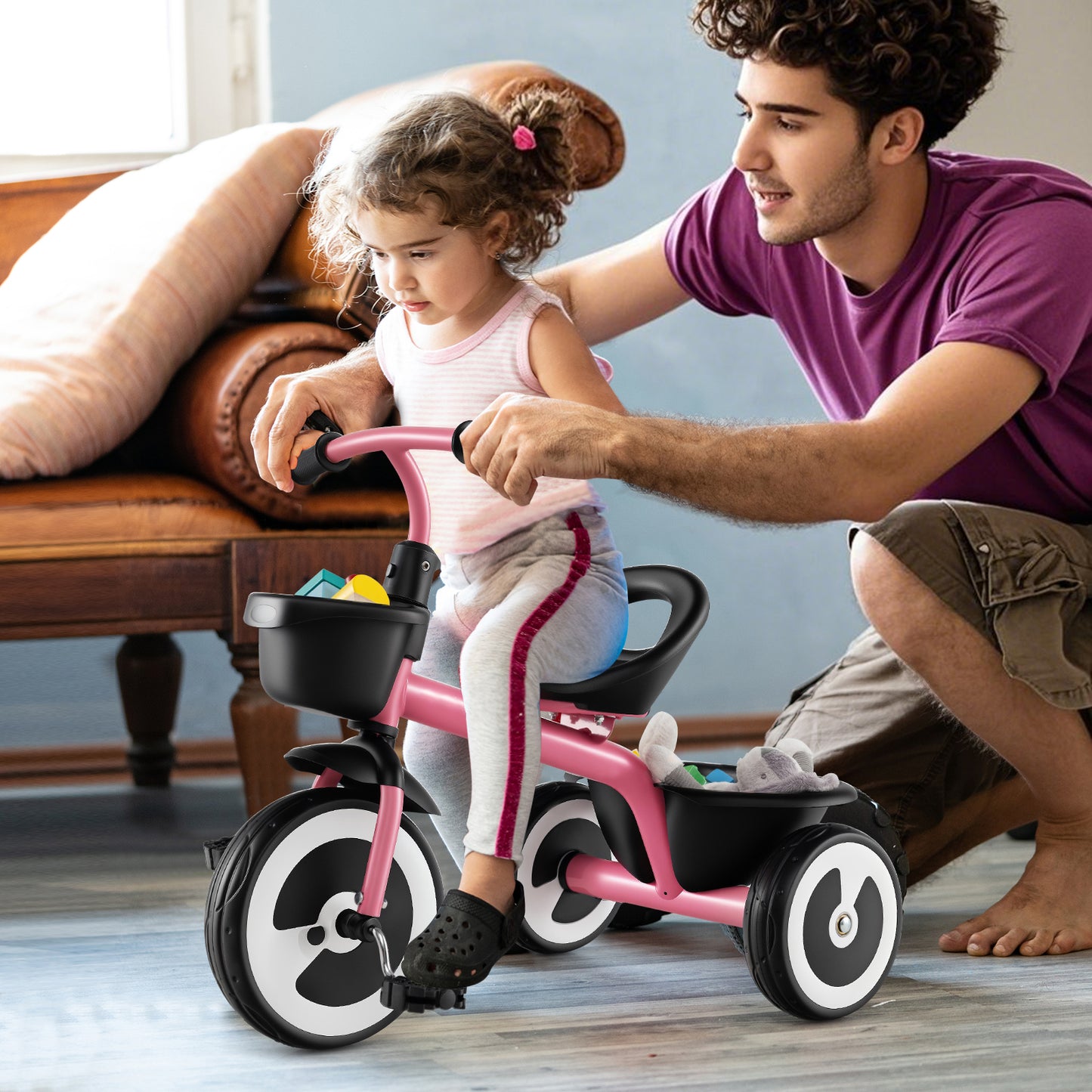 Toddler Tricycle Kids Trike with Adjustable Seat for 1.5-5 Years Old-Navy