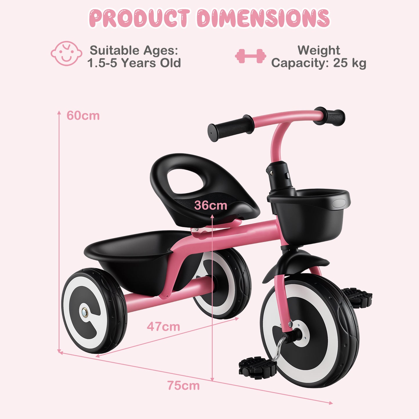 Toddler Tricycle Kids Trike with Adjustable Seat for 1.5-5 Years Old-Navy