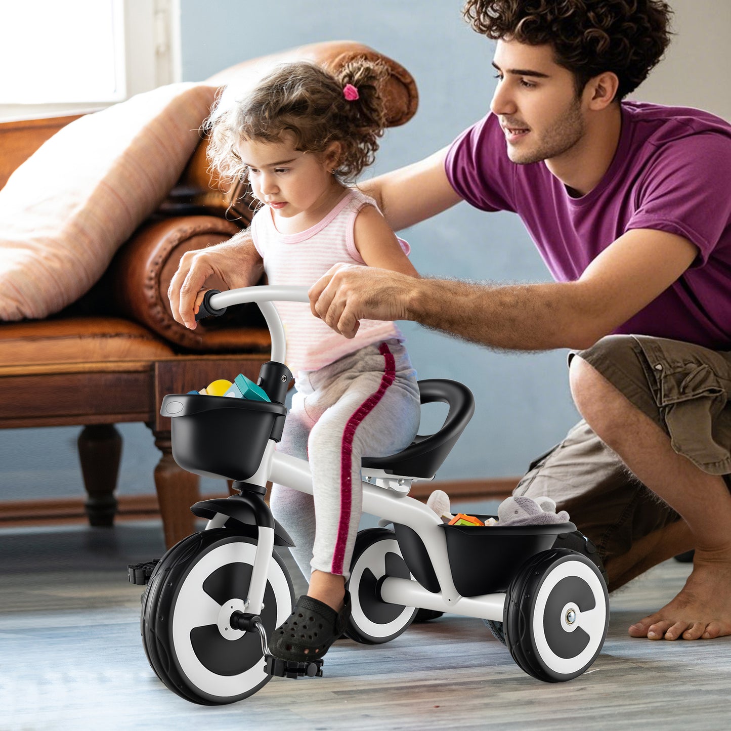 Toddler Tricycle Kids Trike with Adjustable Seat for 1.5-5 Years Old-Navy