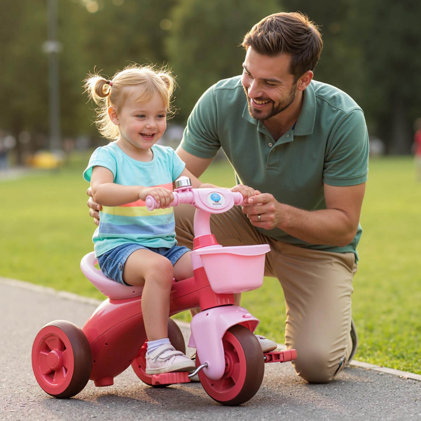 Toddler Tricycle with Limited Steering and Front Storage Basket and Bell-Green