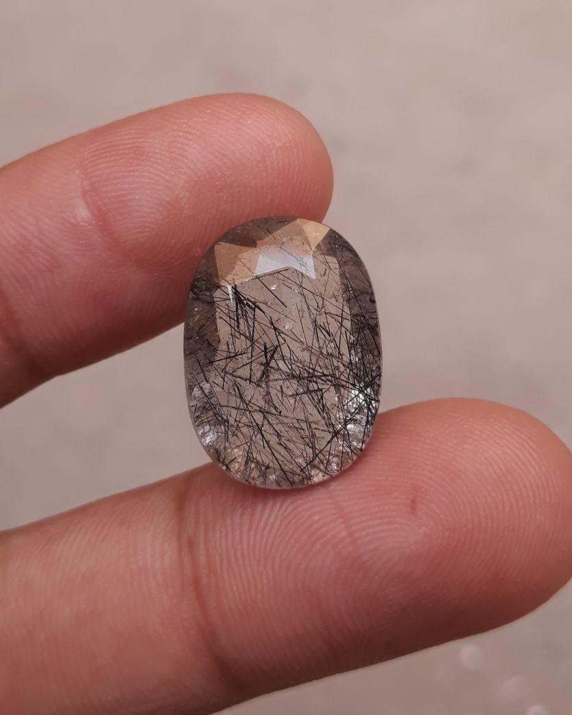 15ct Black Tourmalated Quartz - Black Rutile Quartz - Rutilated Quartz - 23x17x5mm