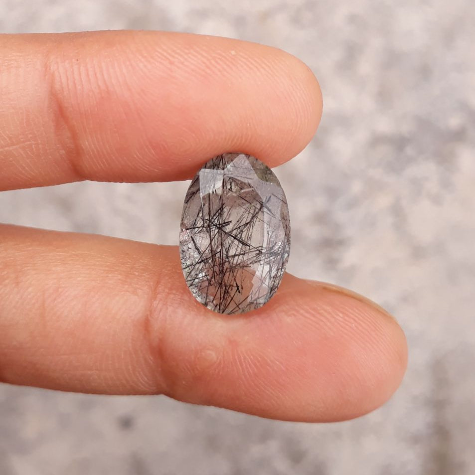 6.4ct Black Tourmalated Quartz - Black Rutile Quartz - Rutilated Quartz - 15x10x6mm