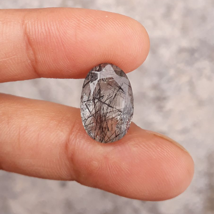 6.4ct Black Tourmalated Quartz - Black Rutile Quartz - Rutilated Quartz - 15x10x6mm