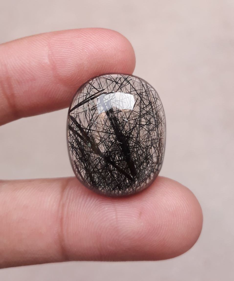 33.60ct Black Tourmalated Quartz -Cabochon Black Rutile Quartz - Rutilated Quartz