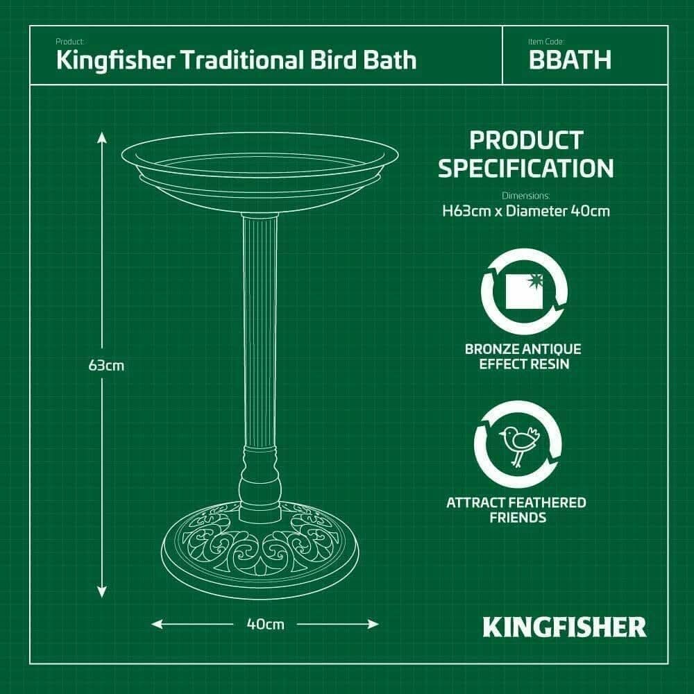 Traditional Freestanding Bird Bath Tall Weatherproof Resin Garden Ornament