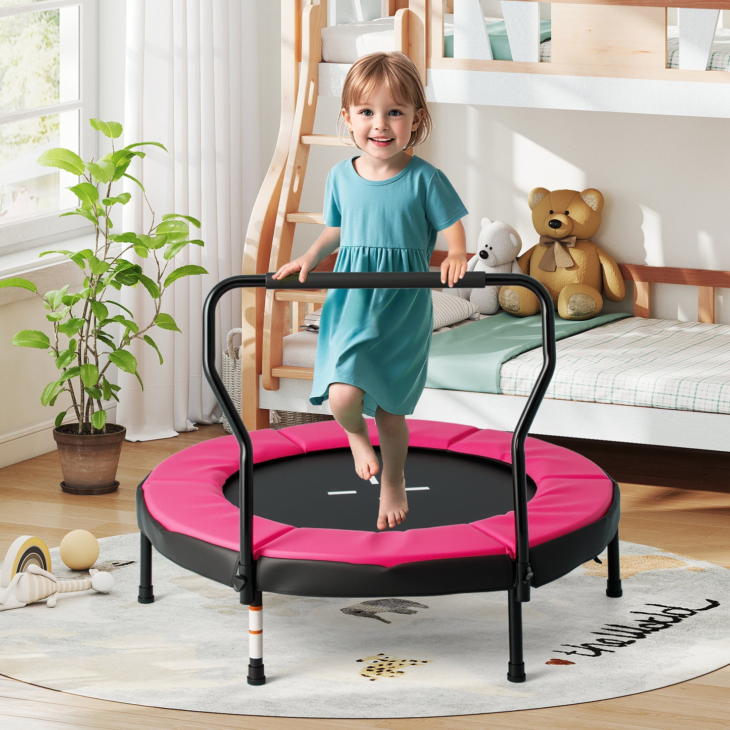 Trampoline for Kids Indoor Outdoor Fitness Trampoline with Handlebar-Blue
