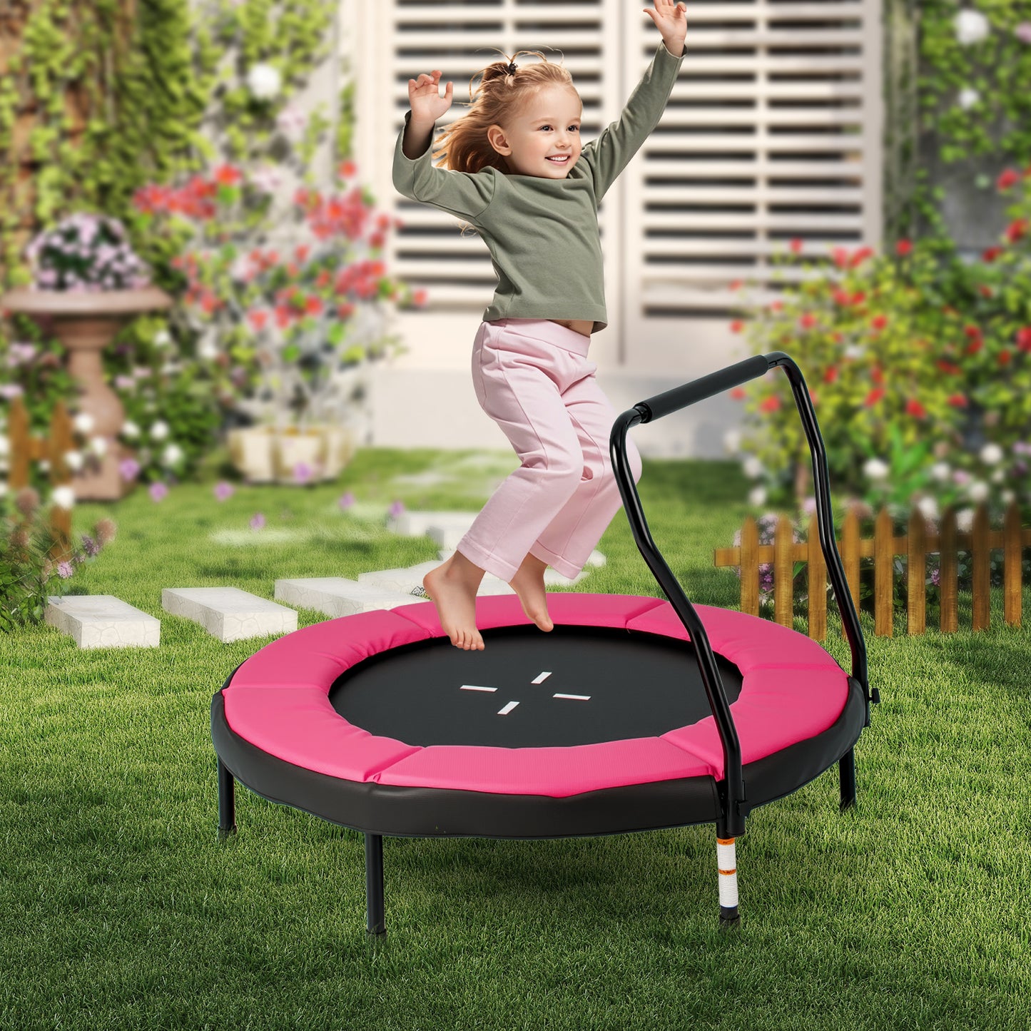 Trampoline for Kids Indoor Outdoor Fitness Trampoline with Handlebar-Blue