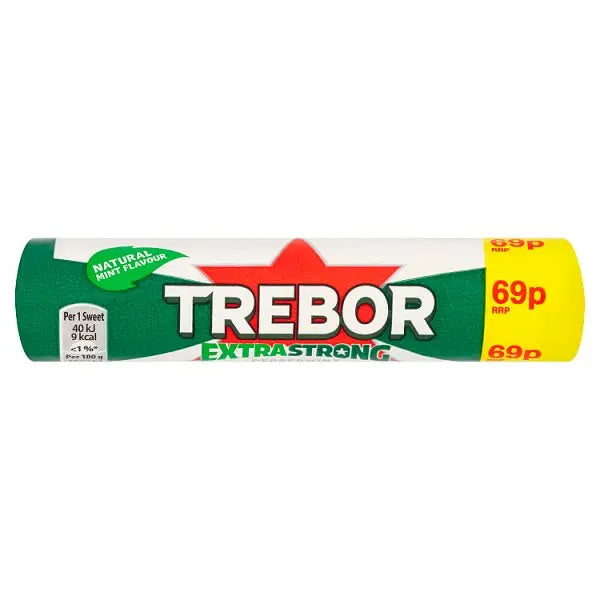 Trebor Extra Strong Peppermint Mints Roll 69p PMP 41.3g (Case of 40)