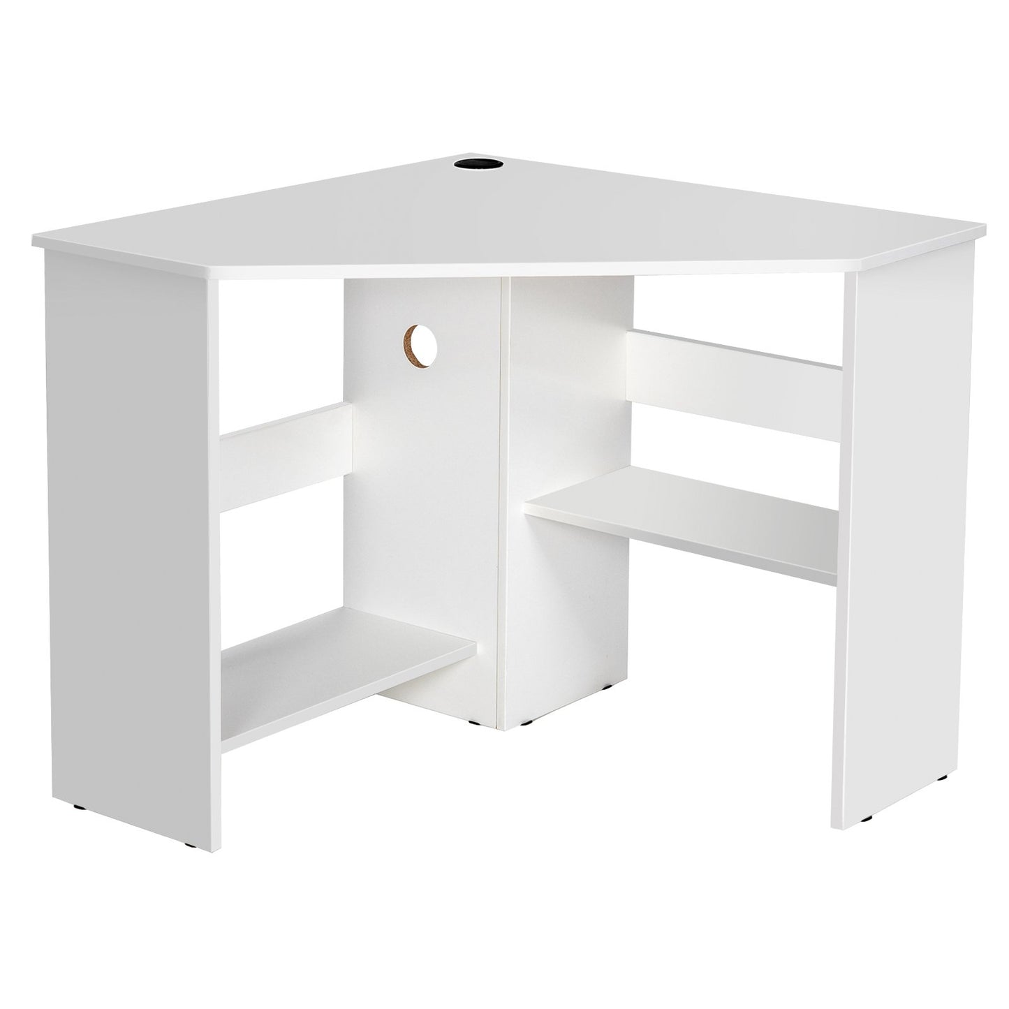 Triangle Corner Computer Desk with Open Shelf and Cable Holes-Black