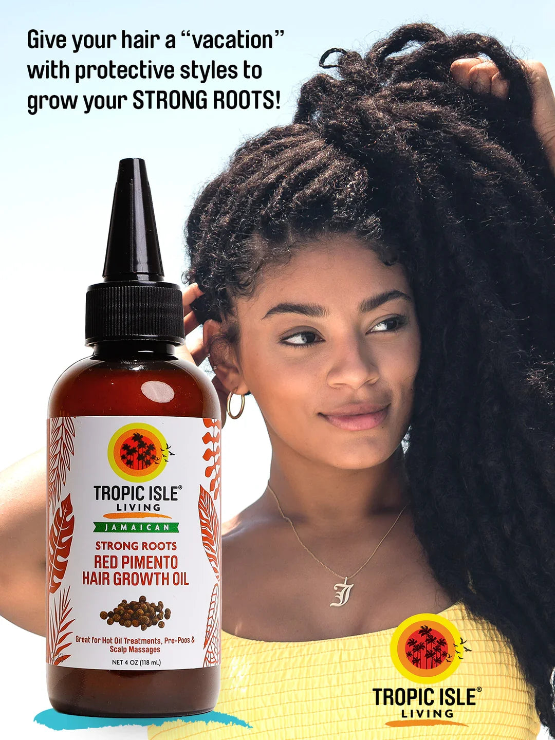 Tropic Isle Living Strong Roots Red Pimento Hair Growth Oil - Stimulates Growth & Strengthens Hair for All Hair Types 118ml / 3.99 oz