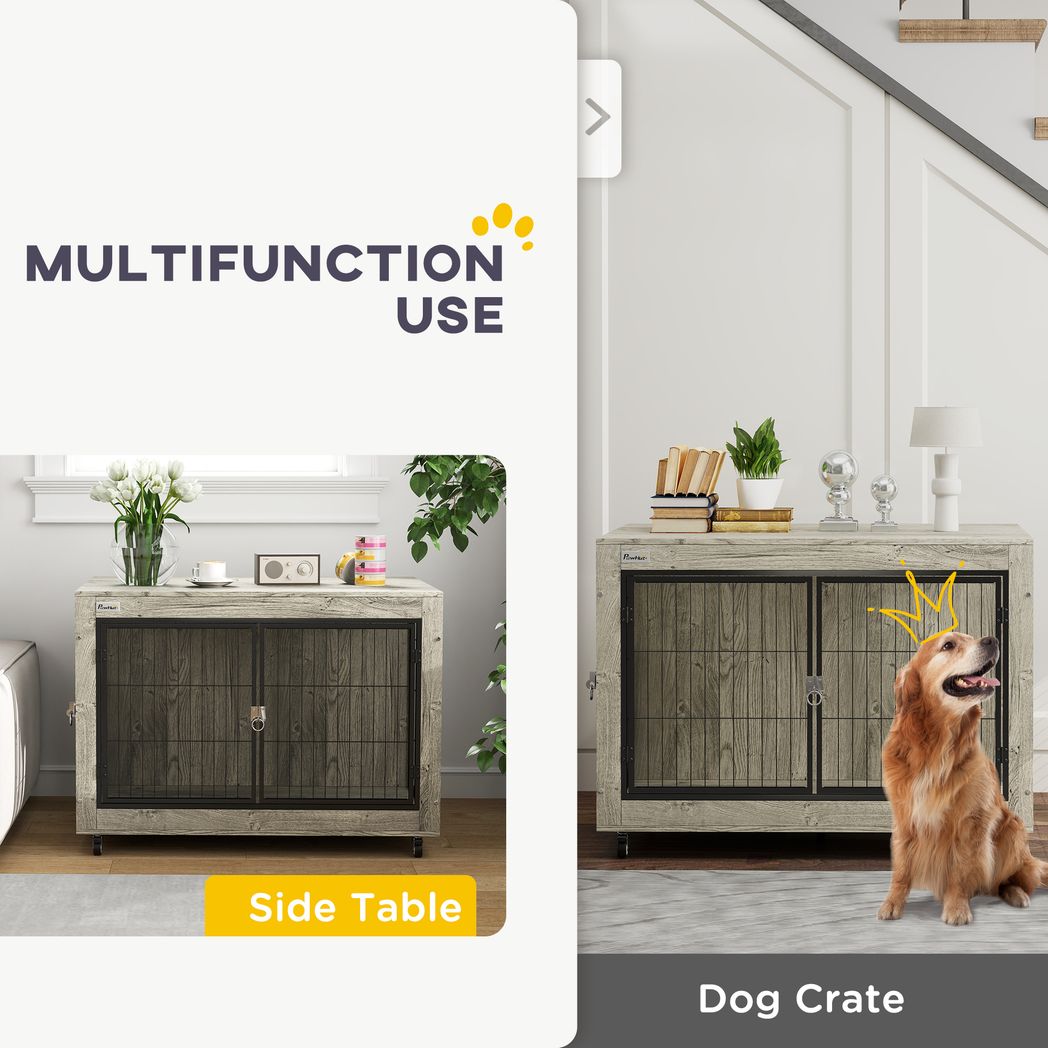 PawHut Dog Crate Furniture on Wheels, for Medium Dogs