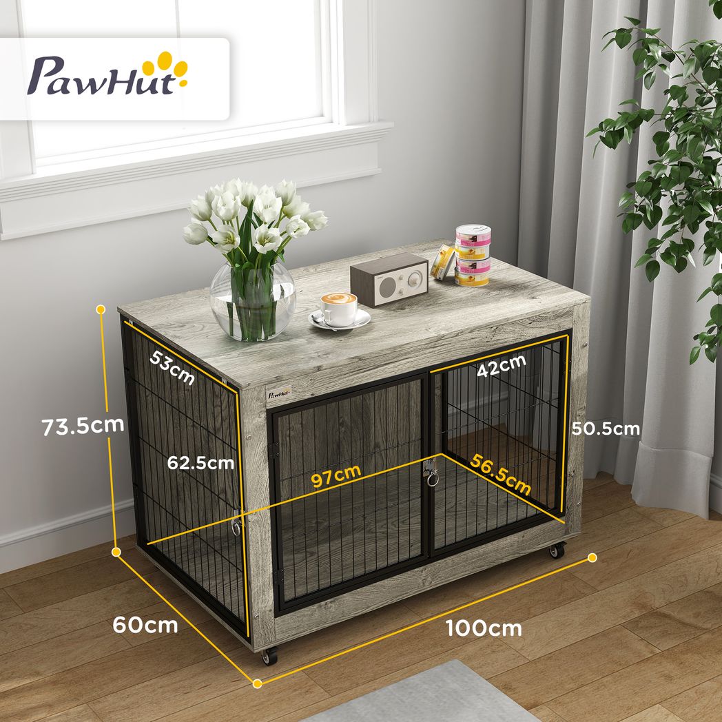 PawHut Dog Crate Furniture on Wheels, for Medium Dogs