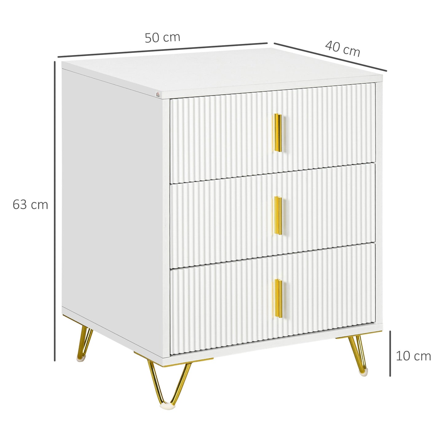 HOMCOM 3 Drawer Dresser, Chest of Drawers Storage Cabinet, White