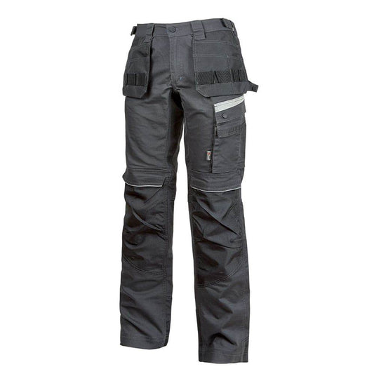 U-Power Gordon Elasticated Waist Canvas Stretch Work Trouser Asphalt Grey, 34" Waist 33" Leg