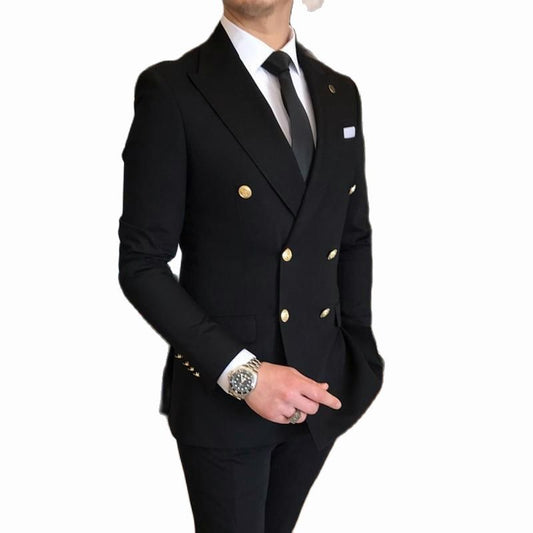 Black Men Wedding Prom Dress Suits Double Breasted Men Suits Groom Party Tuxedo 2 Pieces Set