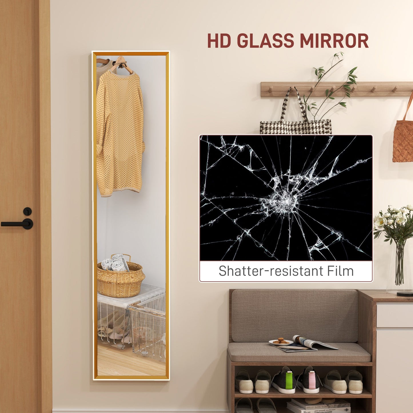 HOMCOM Full Length Mirror Wall Mount Leaning Standing Mirror, White