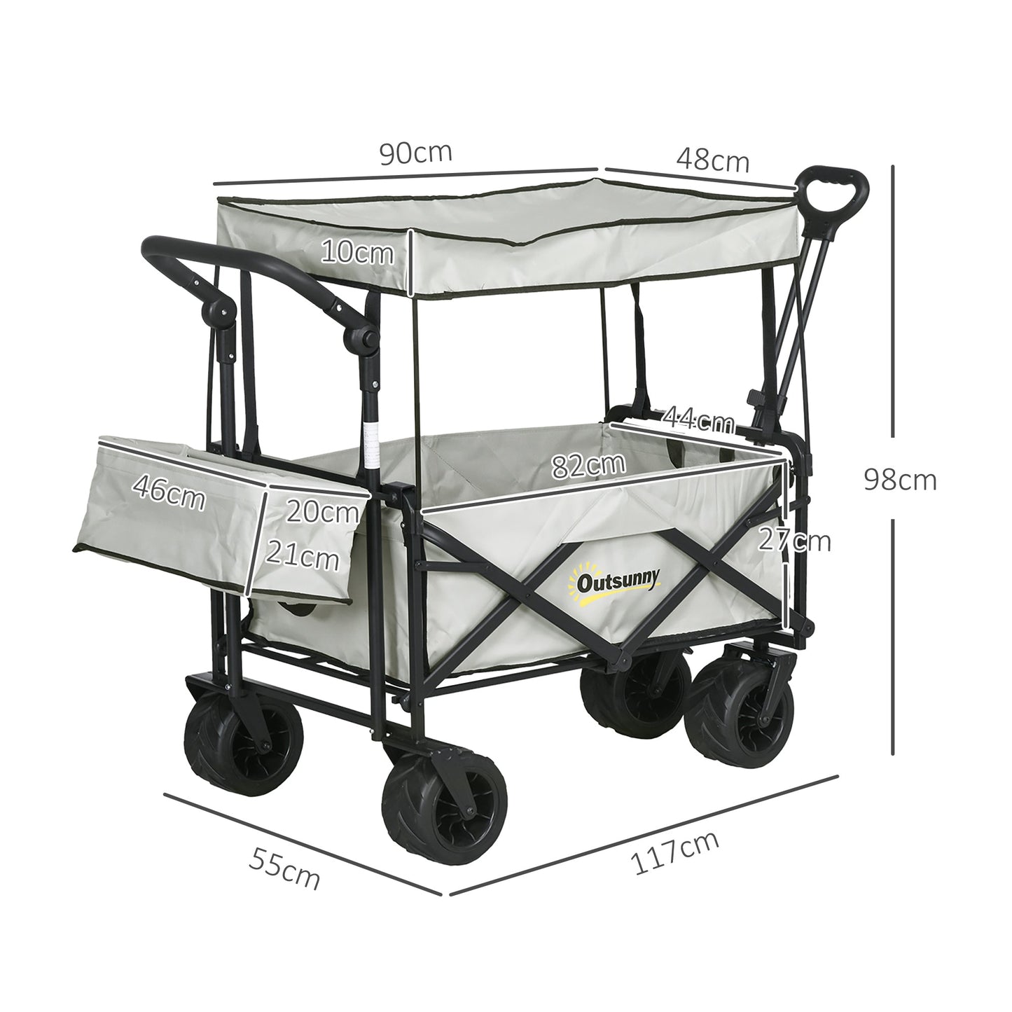 Outsunny Outdoor Push Pull Wagon Stroller Cart with Canopy Top