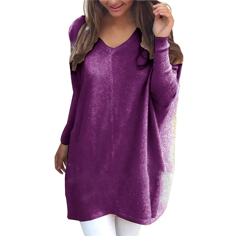 Women’s V-Neck Long Sleeve Thin Sweater – Casual Knitwear