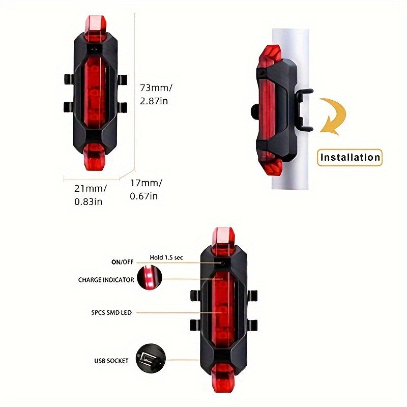 USB Bike Tail Light - Rechargeable LED Rear Light for Road & Mountain Bikes