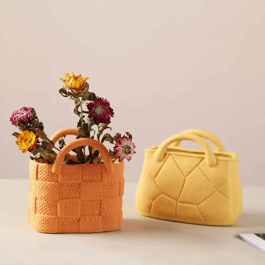 Ceramic Handbag Vase – Modern Morandi Style Tote Flower Pot