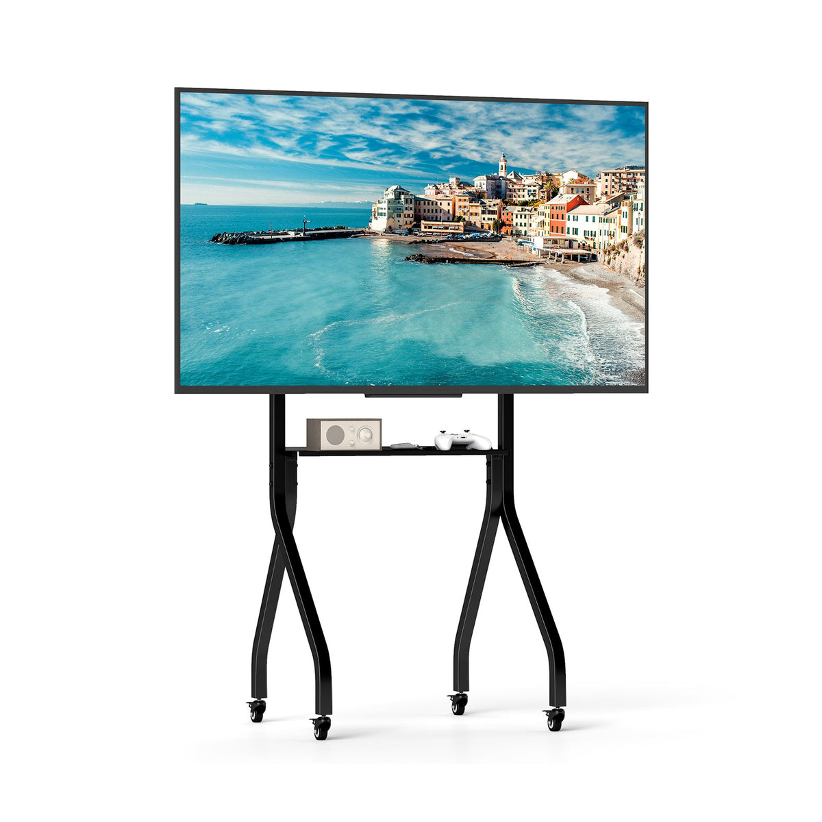 حامل تلفزيون أرضي قابل لتعديل الارتفاع مع رف للأجهزة الصوتية والمرئية