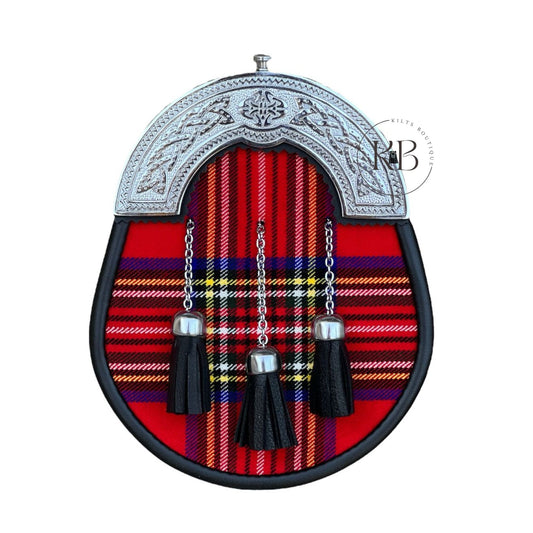 Chrome Cantle Full Dress Tartan Sporran 3 Leather tassels With Belt & Chain