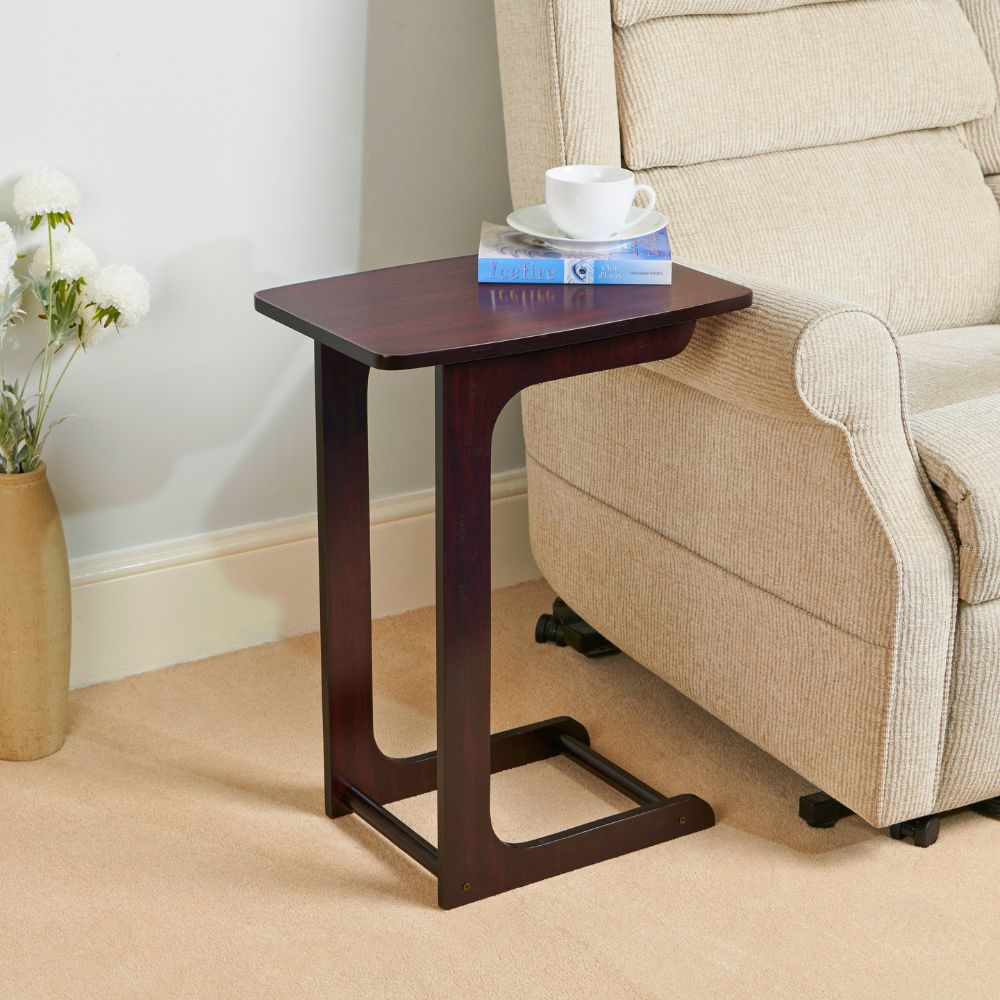 Compact C-Shaped Sofa Side Table in Mahogany or Oak – Stylish & Versatile Design