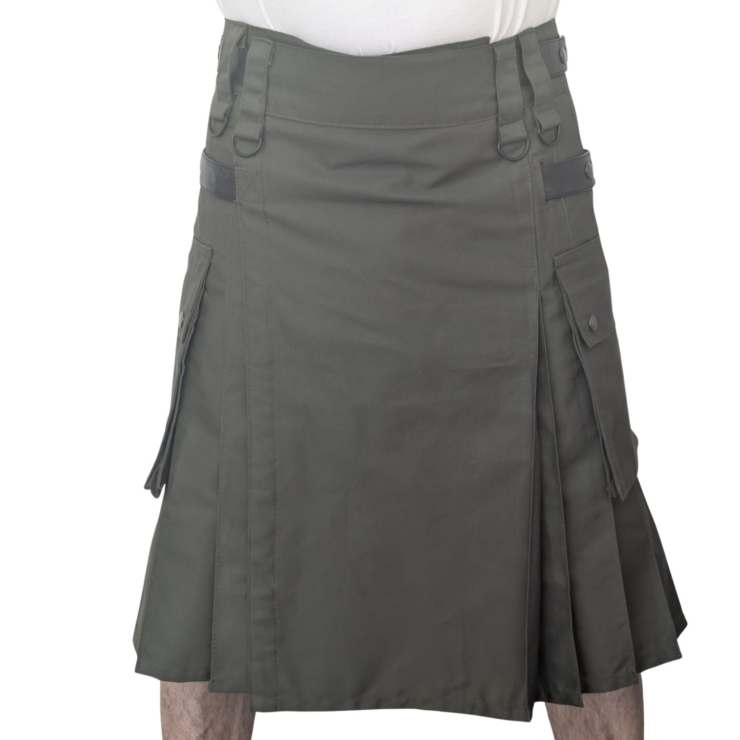 Men’s Utility Kilt – Army Green Cargo Pockets, Adjustable Straps & D-Rings, Pleated Work/Tactical Kilt