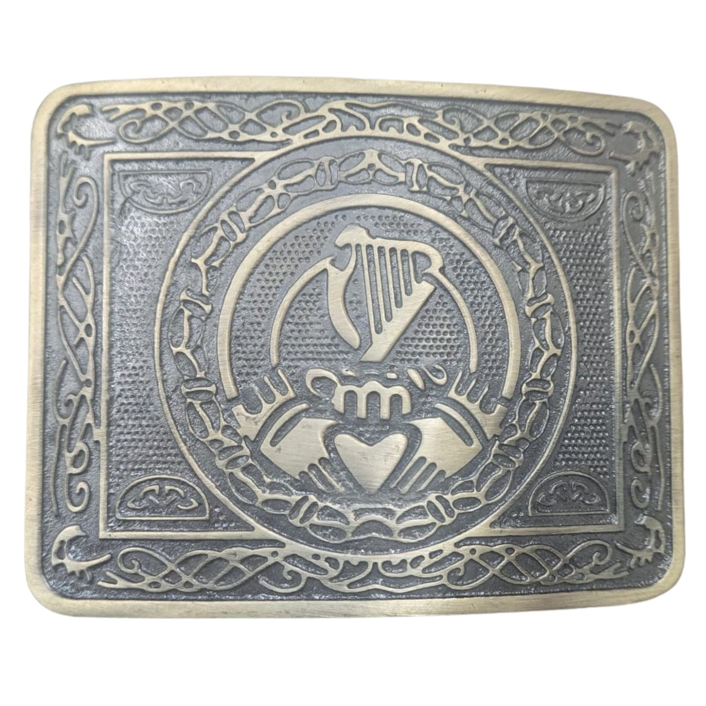 Traditional Irish Harp Claddagh Kilt Belt Buckle, Antique Brass Finish