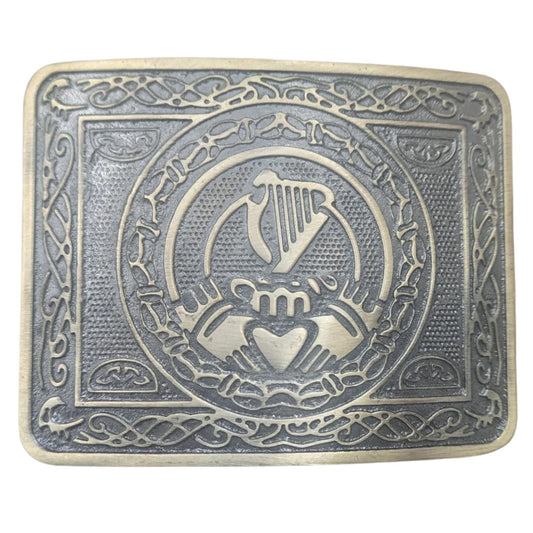 Traditional Irish Harp Claddagh Kilt Belt Buckle, Antique Brass Finish