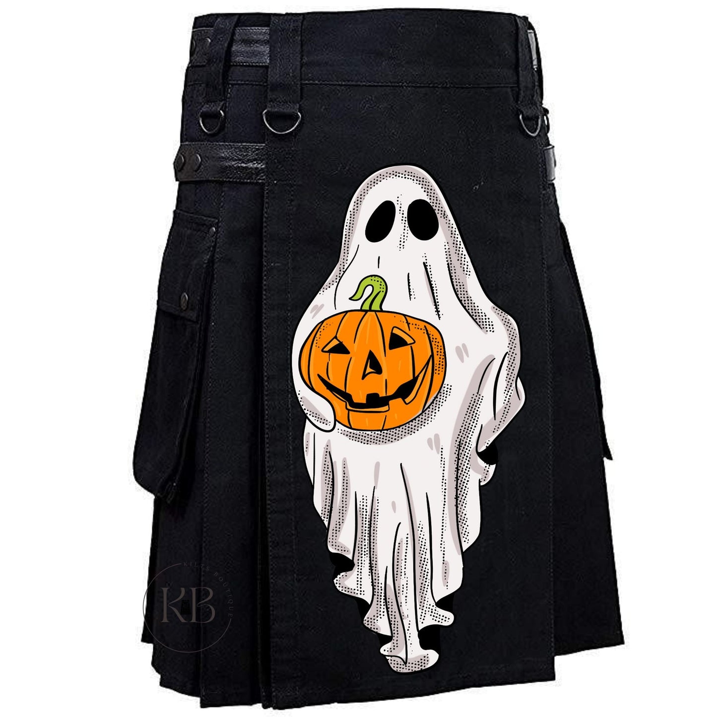 Halloween Custom Made Scottish Utility Kilt Black Utility Kilt Leather Straps Fashion Active Sport Kilt