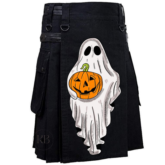 Halloween Custom Made Scottish Utility Kilt Black Utility Kilt Leather Straps Fashion Active Sport Kilt
