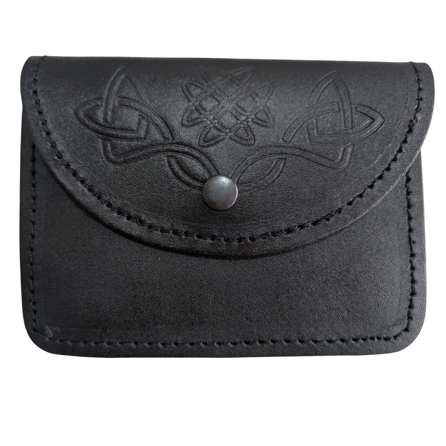 Kilts Boutique Black Leather Celtic Embossed Belt Pouch – Highland Piper Kilt Sporran/Pouch with Snap Closure & Rear Belt Loops – Fits Standard 2.25″ Kilt Belt