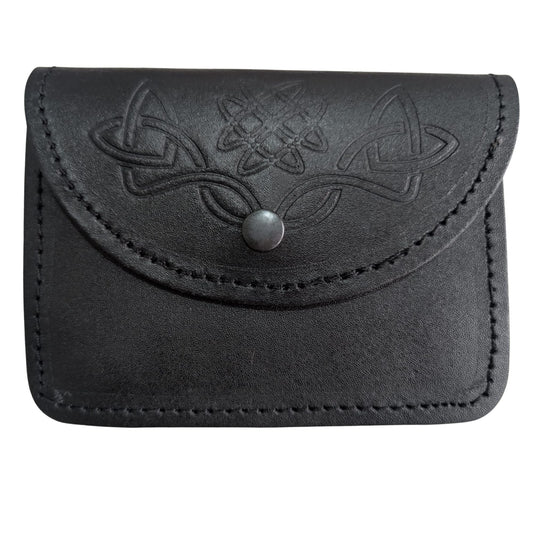 Kilts Boutique Black Leather Celtic Embossed Belt Pouch – Highland Piper Kilt Sporran/Pouch with Snap Closure & Rear Belt Loops – Fits Standard 2.25″ Kilt Belt
