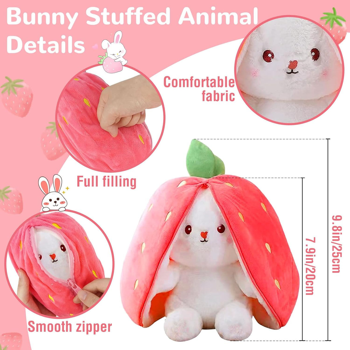 Pack of 2 Unzip Bunny Plush Toys Orange & Pink