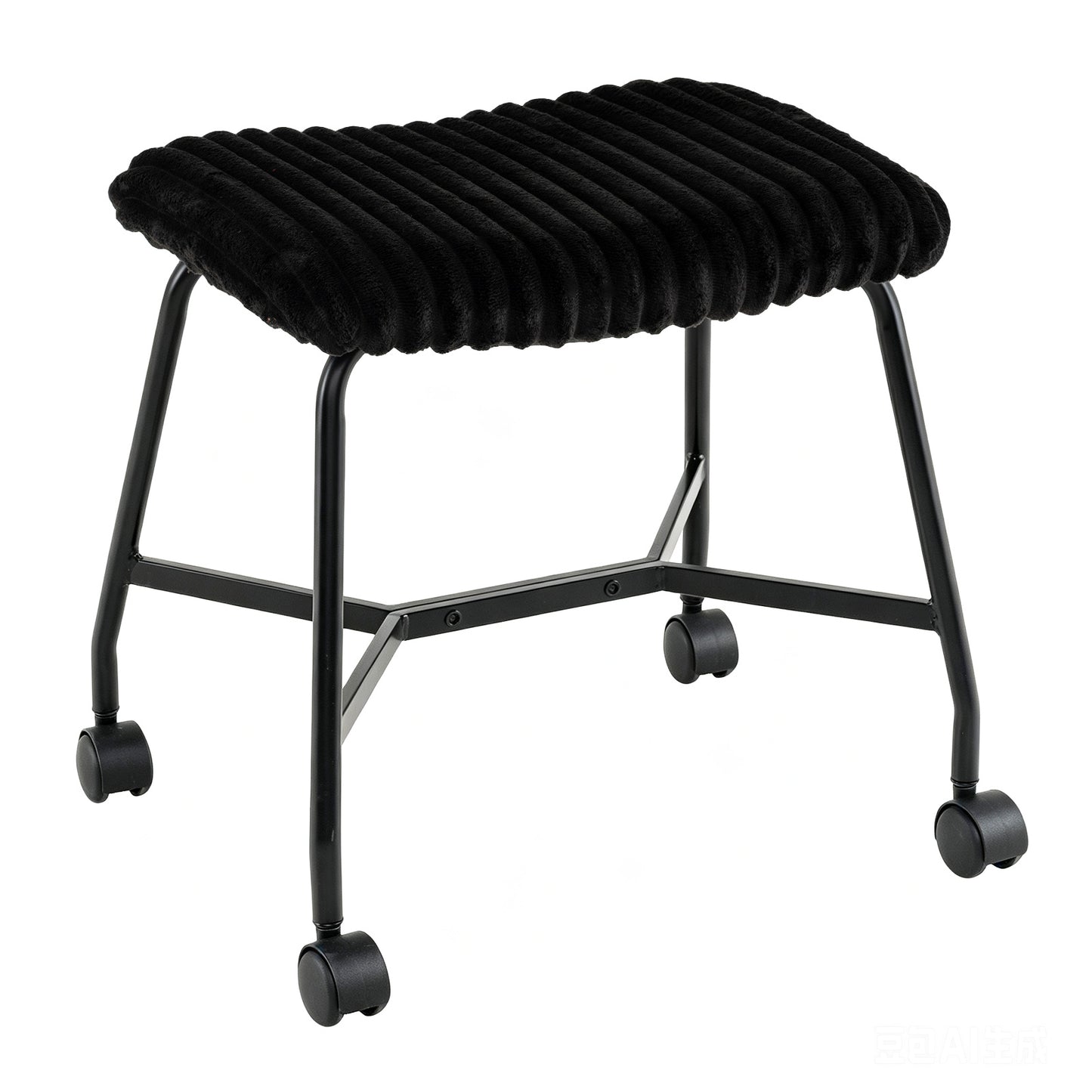 Upholstered Footrest Stool Set of 2 with 4 Swivel Casters & 7.5 cm Thick Cushion for Bedroom-Black