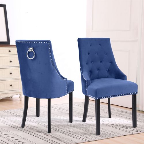 Set of Two Studded Velvet Dining Chair with Ring Knocker Detail