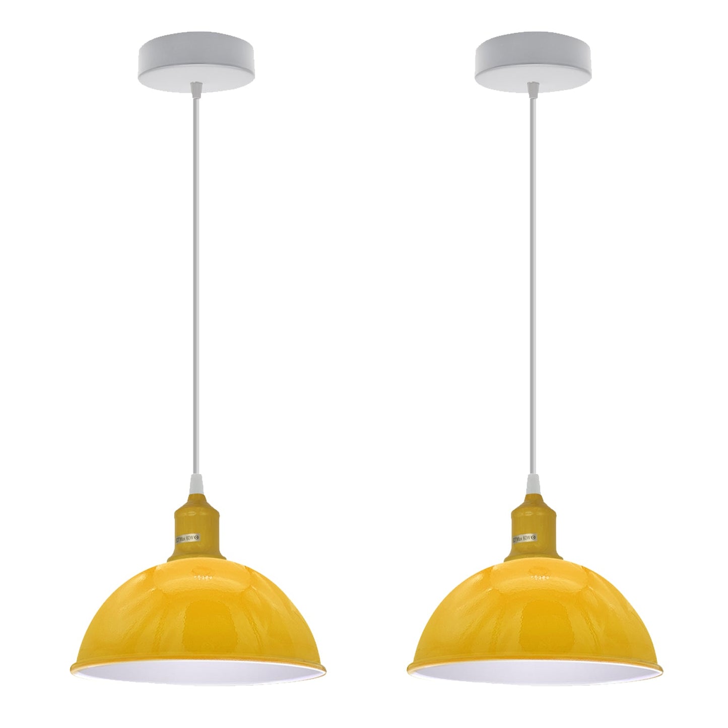 2Pack Dome Shaped Yellow Loft Style Sturdy Metal Lamp Shade Pendant Lights 21cm Bottom Spray Painted Finish Inner White