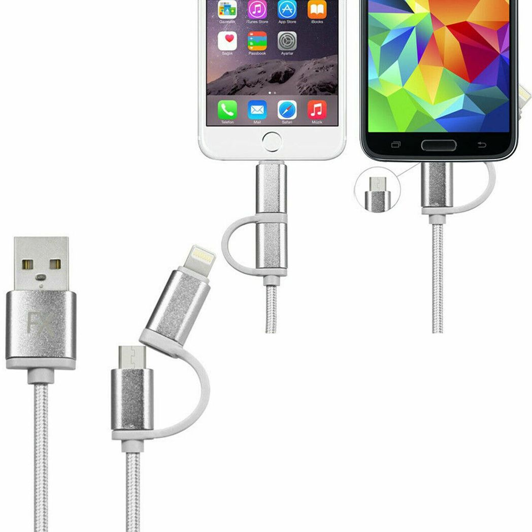 FX 2 in 1 Micro USB Braided Charge & Sync Cable, 1m/2m/3m