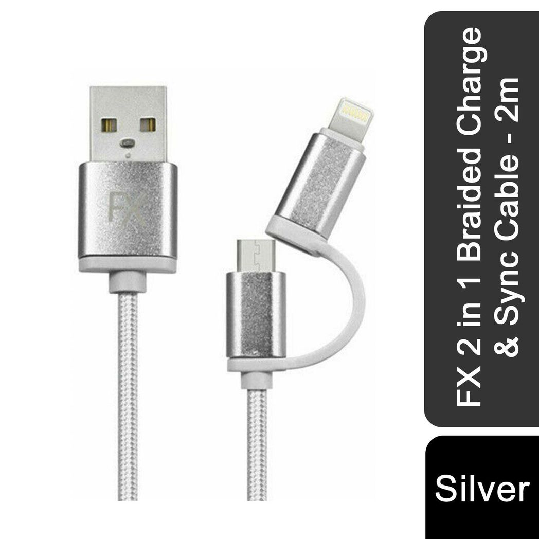 FX 2 in 1 Micro USB Braided Charge & Sync Cable, 1m/2m/3m