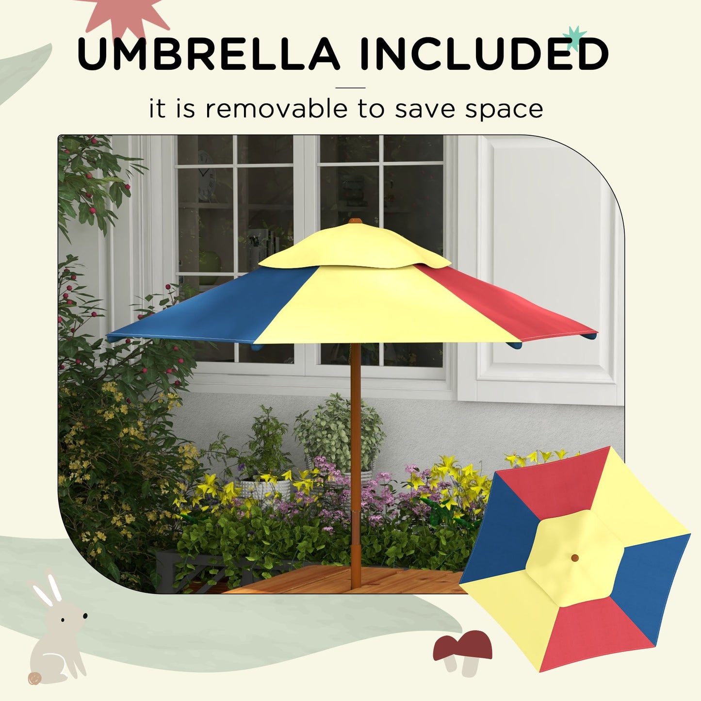 Outsunny Kids Picnic Table Set w/ Sand and Water, Removable Parasol - Brown