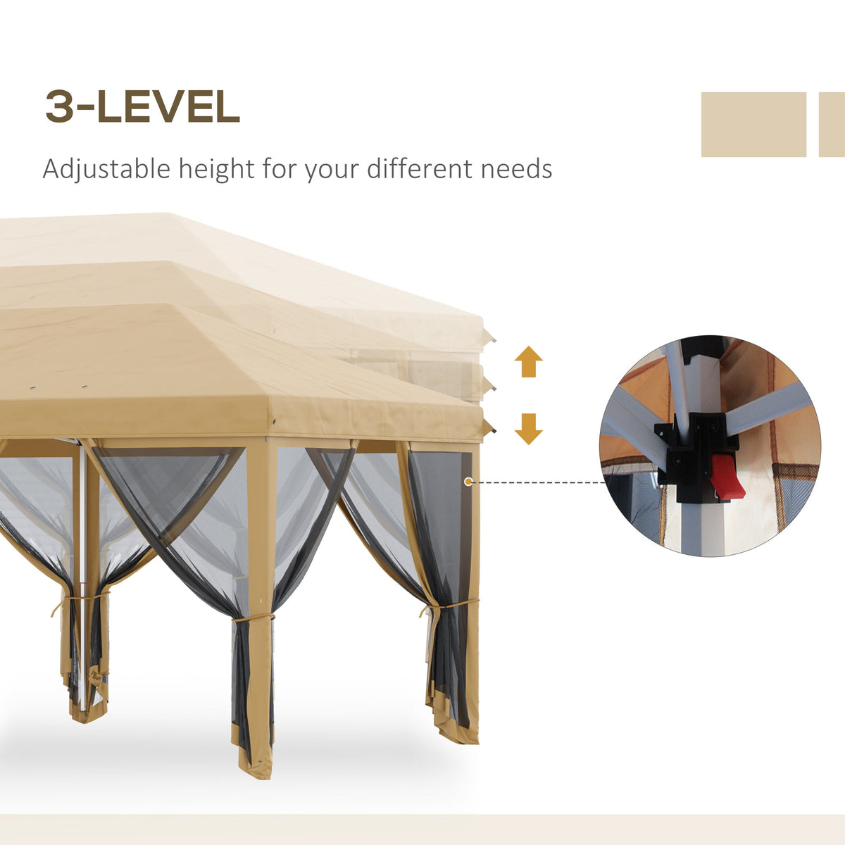 Outsunny 6 x 3m Pop Up Party Tent Canopy with 6 Removable Sidewalls Beige