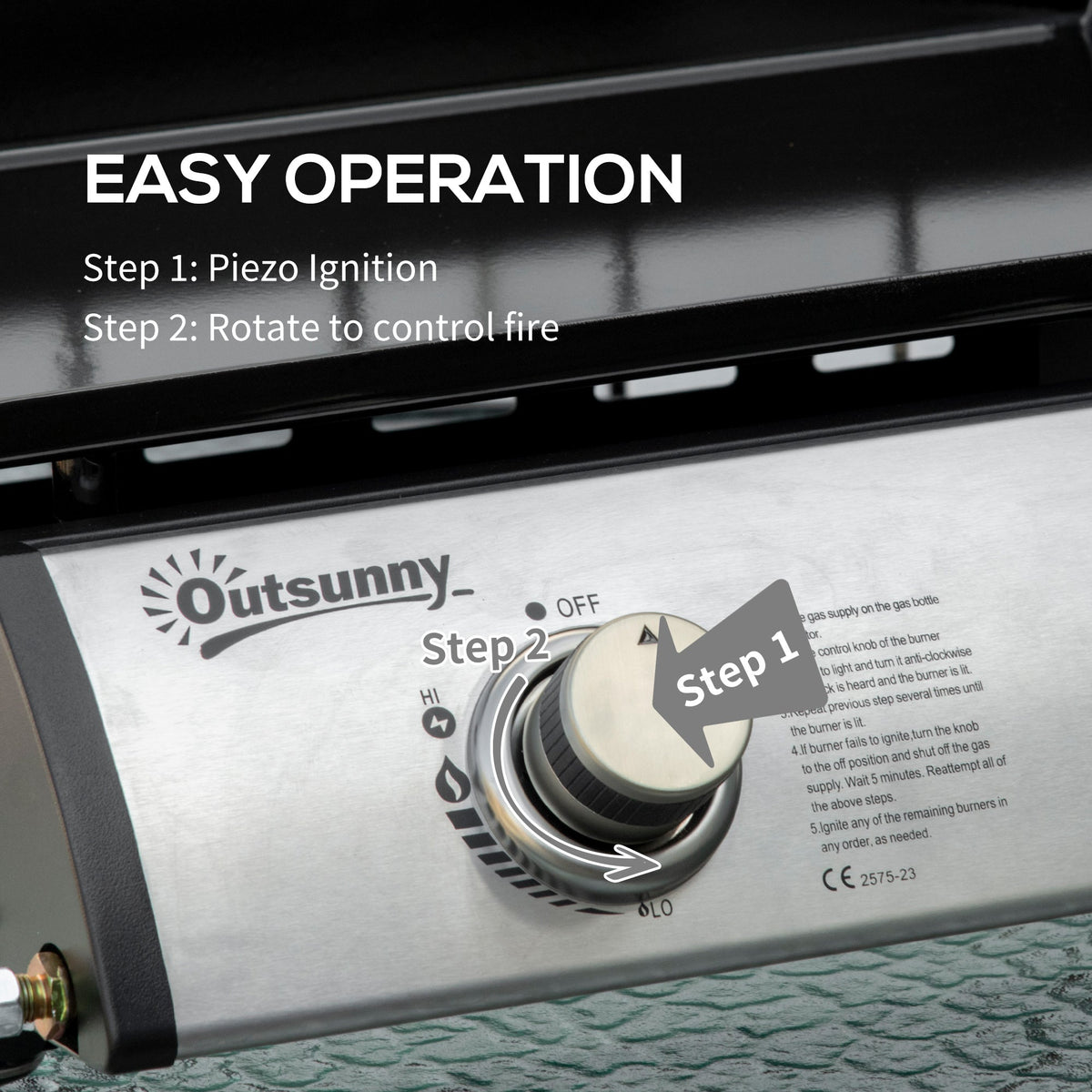 Outsunny Portable Gas Plancha BBQ Grill with 2 Stainless Steel Burner, 10kW