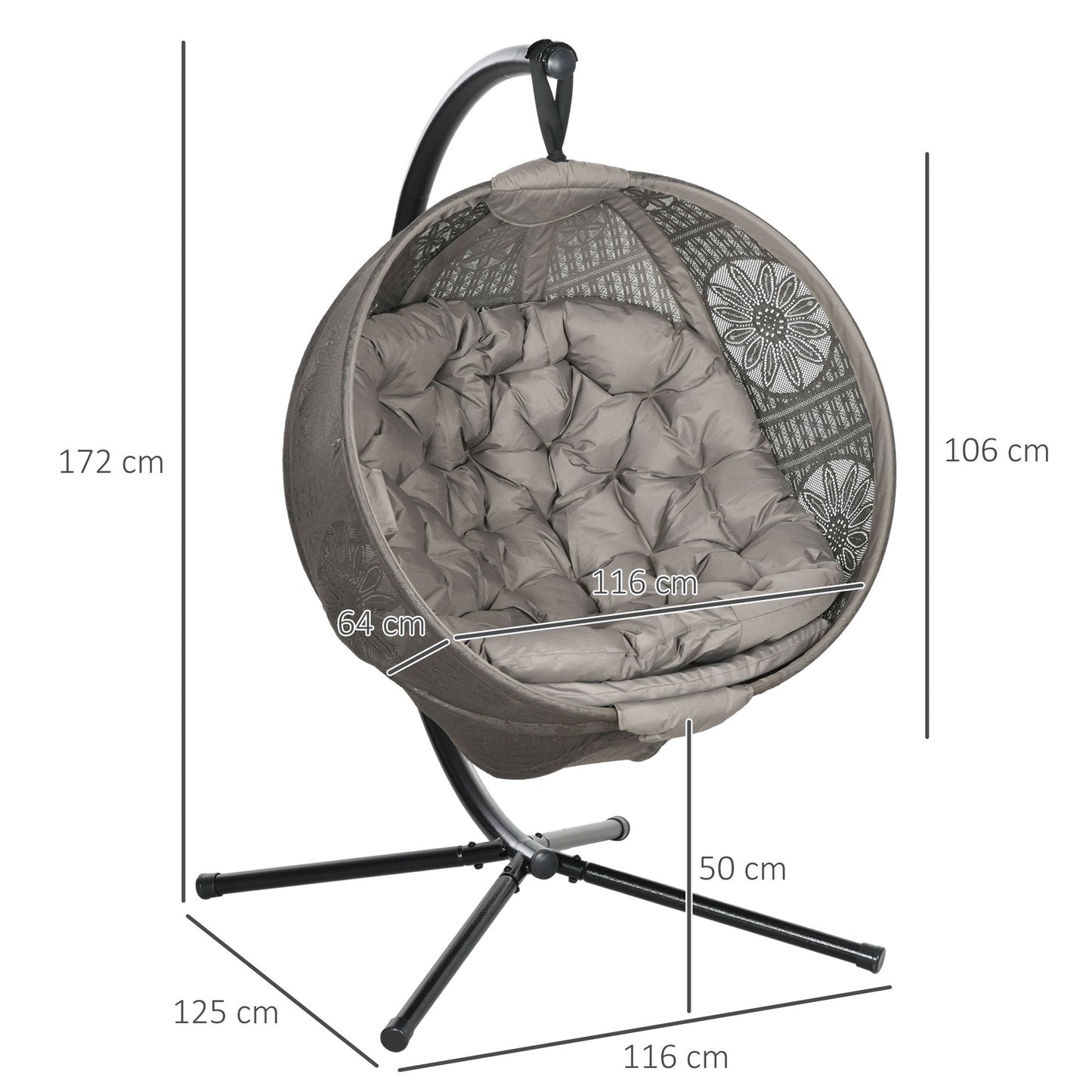 Outsunny Hanging Swing Chair w/ Metal Stand & Side Pocket, Sand