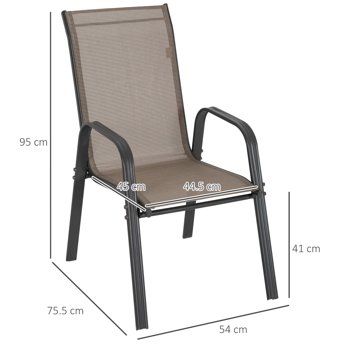 Outsunny Set of 4 Garden Dining Chair Set Outdoor w/ High Back Armrest Grey