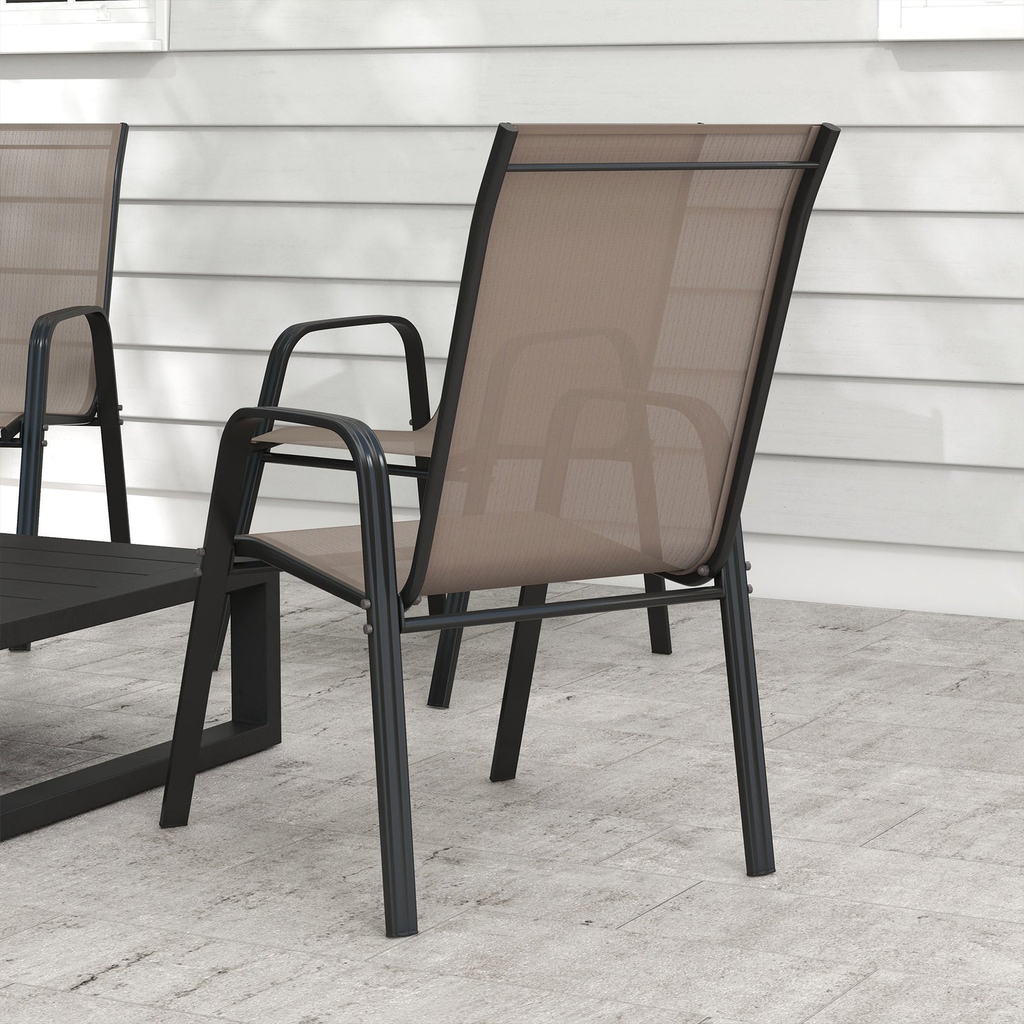 Outsunny Set of 4 Garden Dining Chair Set Outdoor w/ High Back Armrest Grey
